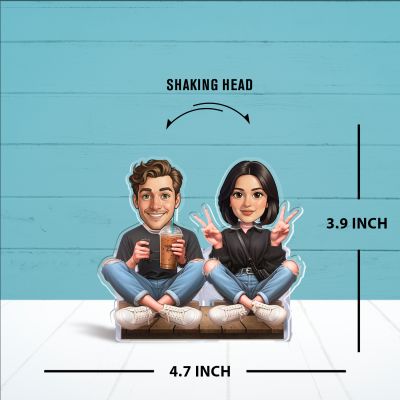 Personalized Couple Bobblehead Caricature Gift for Husband, Wife, Girlfriend, Boyfriend & Friends Solar Powered Moving Head Couple Gift for Birthday (Enjoy Coffee Couple.)